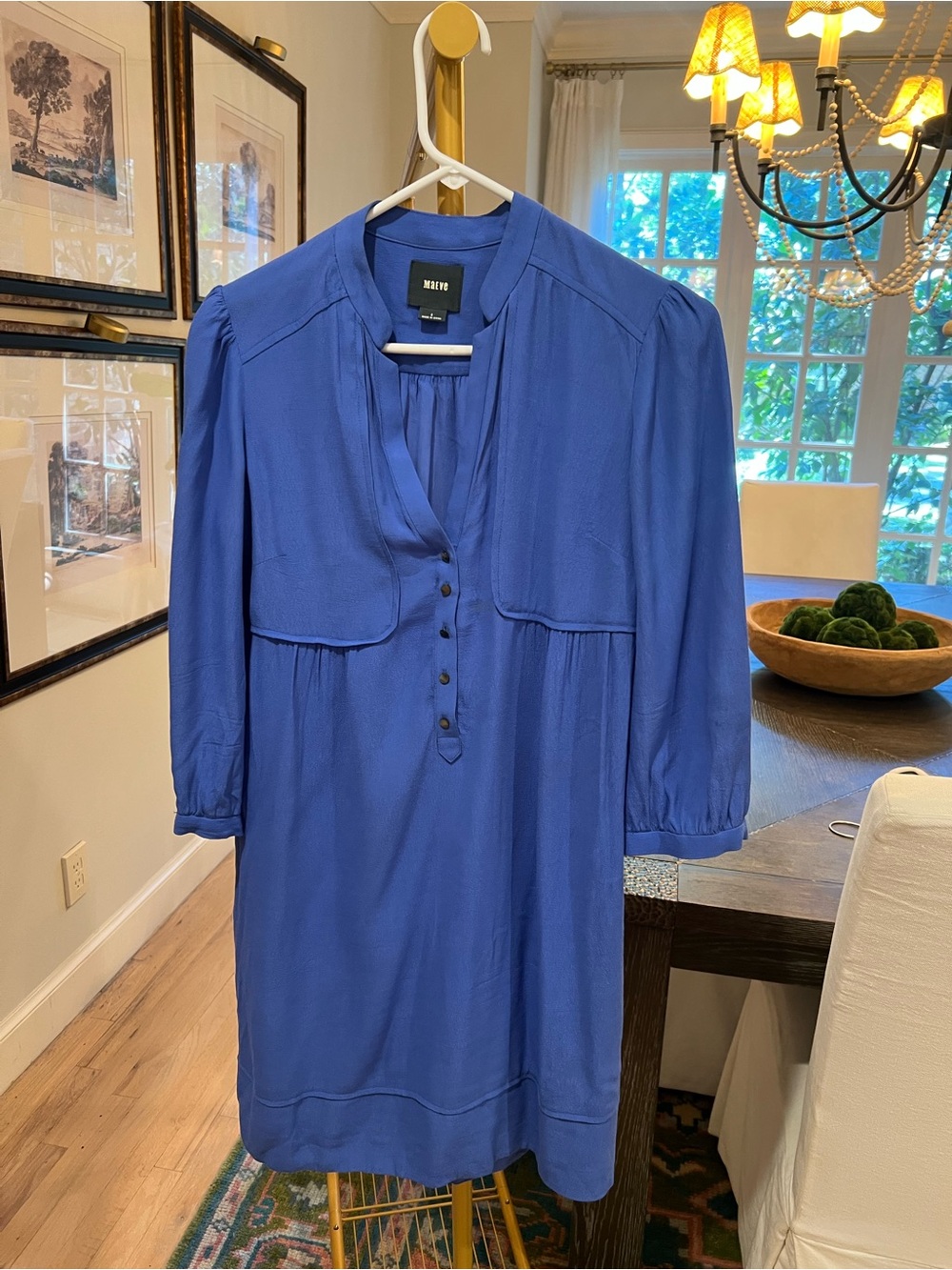 Maeve Blue V-Neck Button-Front Women's Dress